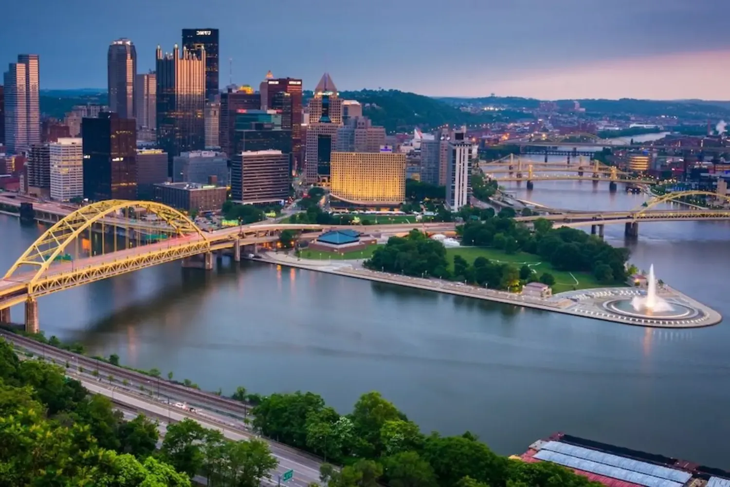 Pittsburgh skyline at dusk